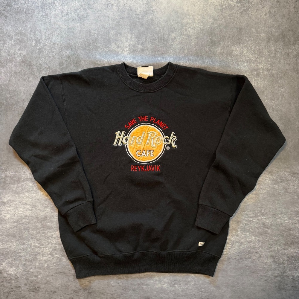 Vintage 90s Hard Rock Cafe Reykjavik Sweatshirt Mens Large Black Lee USA Made